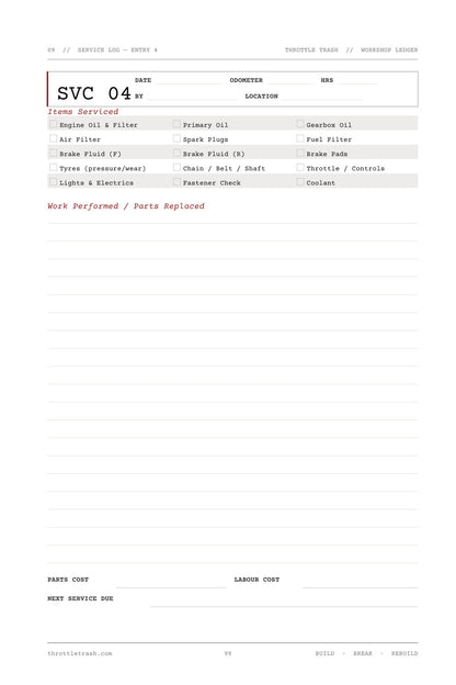 Service Log — full service history with every entry