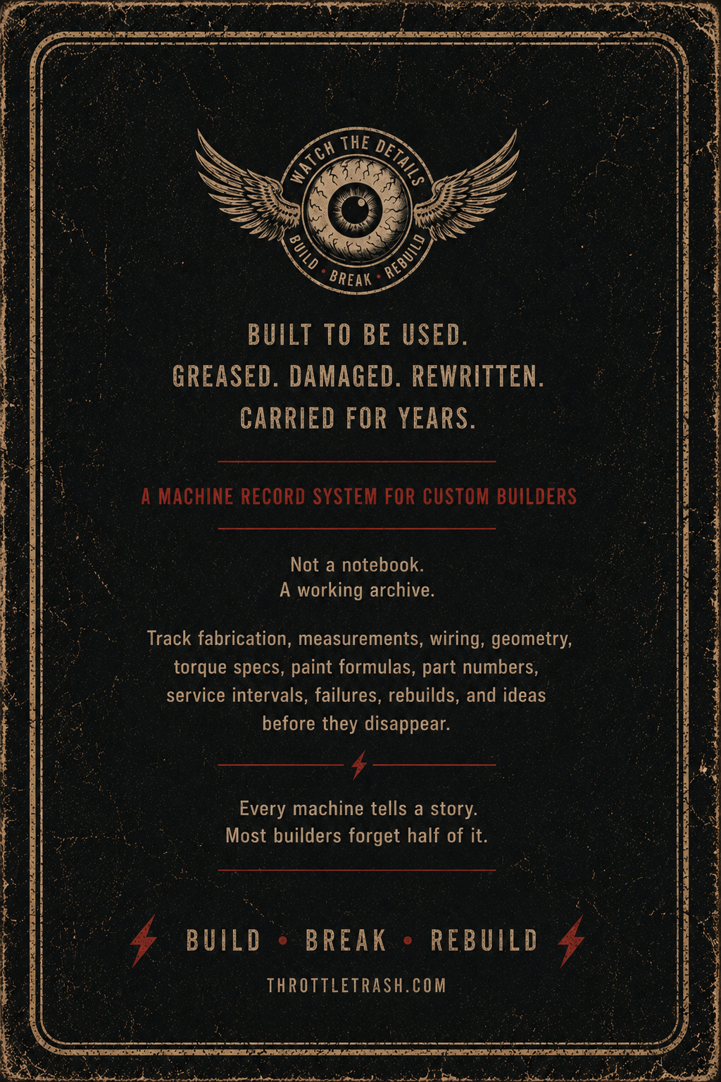 Workshop Ledger Back Cover — Built to be used. Greased. Damaged. Rewritten. Carried for years.